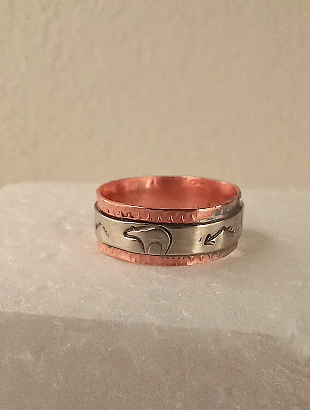 Navajo Signed Native American Ring TA Begay Copper Nickle Handmade Bear Arrows - Picture 17 of 17